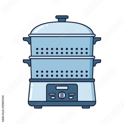 Two-Tiered Electric Food Steamer Appliance Illustration