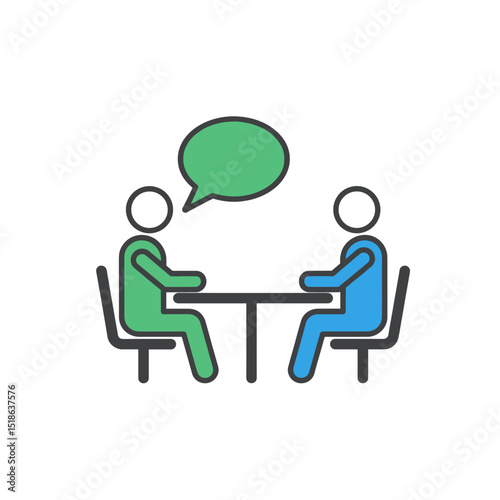 Two People Discussing at a Table Icon (Face to Face Meeting)