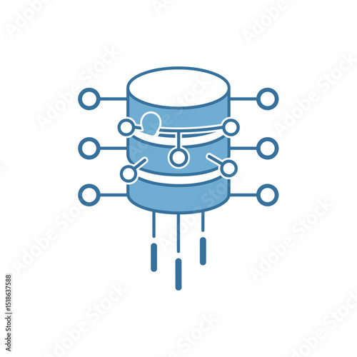 Blue Data Aggregation or Database Hub Icon with Connection Points