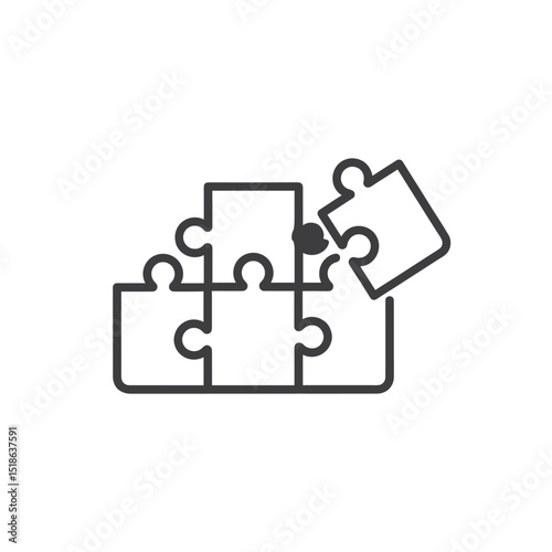 Jigsaw Puzzle Pieces Outline Icon for Problem Solving or Teamwork