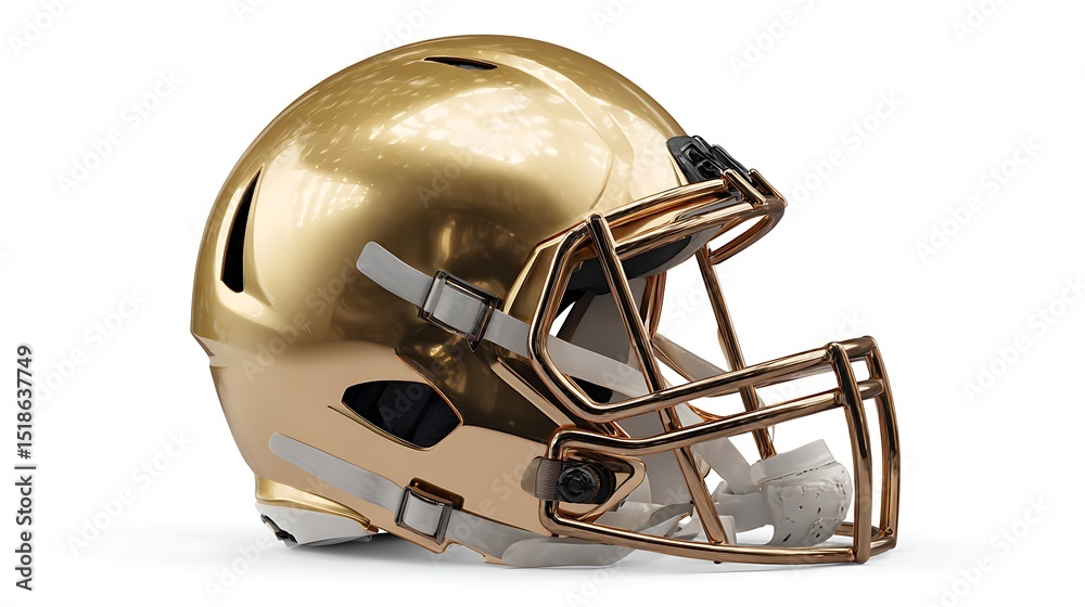 Fototapeta premium Vibrant photo of gold American football helmet isolated on white background.