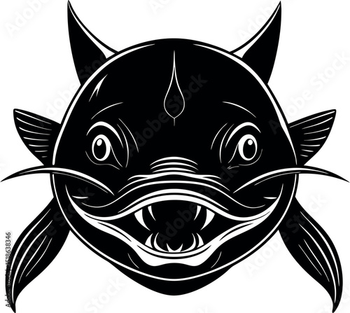 Catfish Face in Glossy Smooth Chrome Shallotte on White Background
