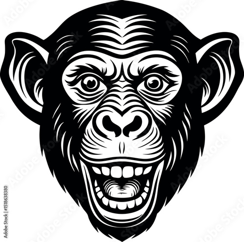 Chimpanzee Head in Shiny Y2K Finish Shallotte on White Background