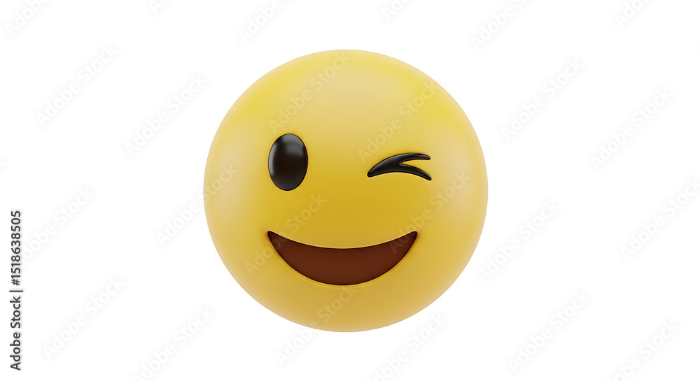 Fototapeta premium Professional 3D Render of Generic Winking Face Emoji with Smooth Yellow Plastic Texture Isolated on White Background
