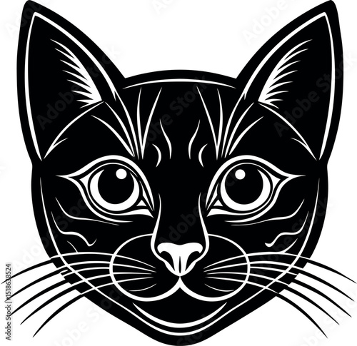 Cute Cat Head in Shiny Chrome Shallotte Style Shallotte on White Background