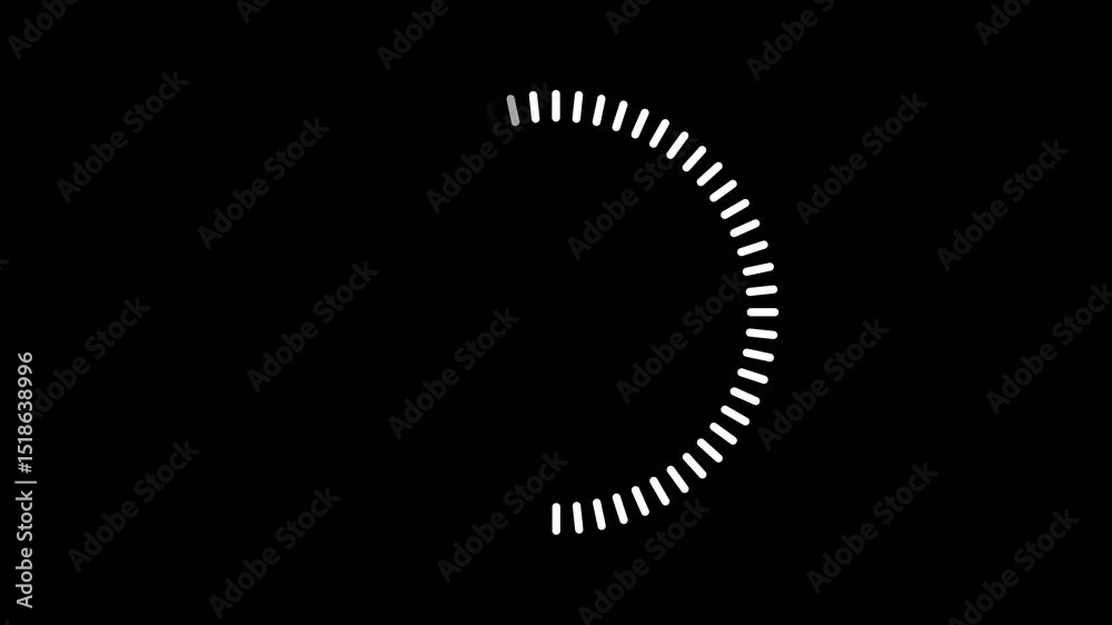 Smooth circular countdown animation, showing a progress bar gradually decreasing from full to empty on a black background. Ideal for intros, breaks, transitions, or loading screens.