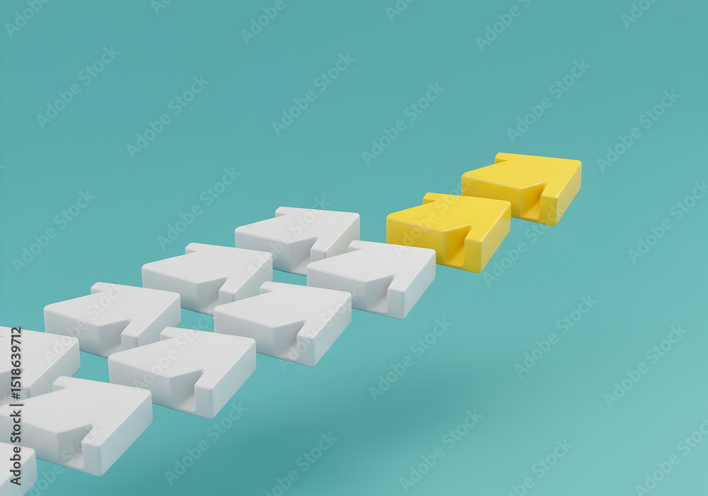 Leadership direction concept with yellow and white arrows on blue background illustration render Leadership direction concept with yellow and white arrows on blue background illustration render