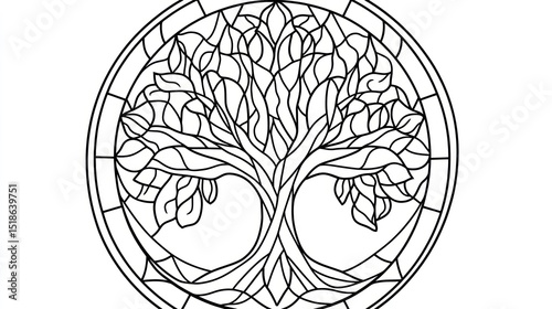 Circular Tree of Life, decorative, coloring page, potential for art projects