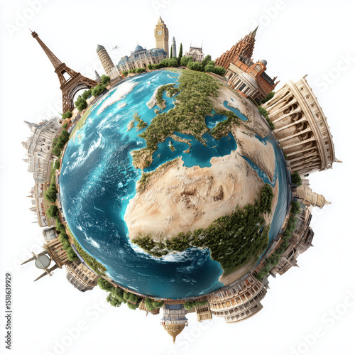 Global Landmarks on a Spherical Earth , white background cut out PNG