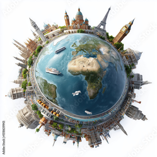 Global Landmarks: A World Tour in One Image , white background cut out PNG