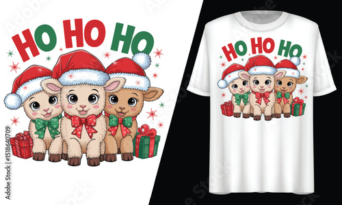 Ho Ho Ho Christmas Lambs, T-Shirt Design.
