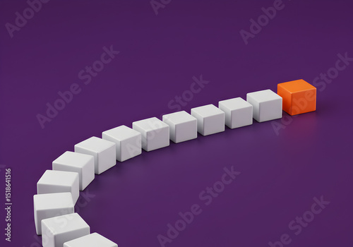 Leadership concept with orange cube leading white cubes on purple background stock photo image design