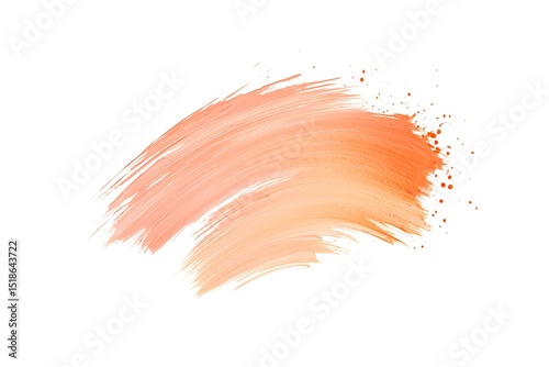 A vibrant peach brushstroke isolated on white, with a soft peach smear blending outward, creating a light and minimalist abstract composition.