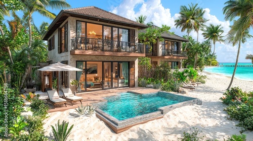 Wallpaper Mural Beach house with pool and lounge chairs Torontodigital.ca