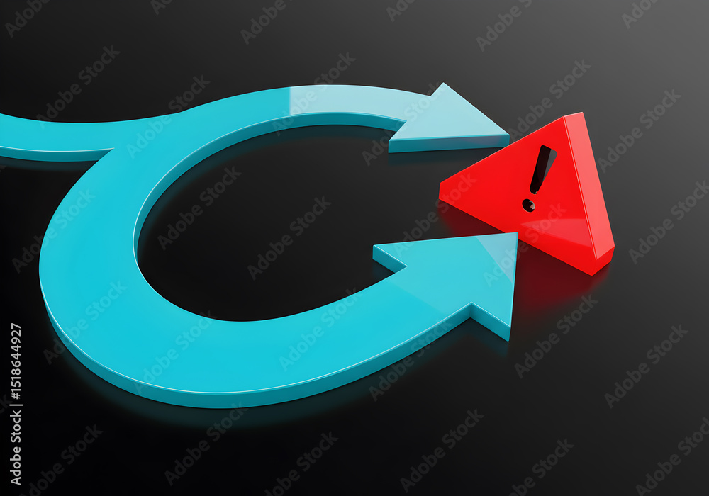 Risk management cycle with warning sign, business process failure, and continuous improvement concept Risk management cycle with warning sign, business process failure, and continuous improvement concept