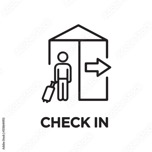 Check-in counter icon: person with luggage entering a building