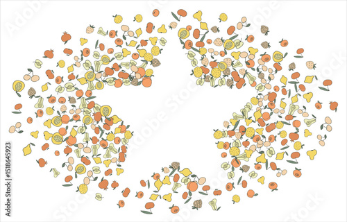 Frame of bright juicy berries. Frame with natural products. Empty space for text. Also can be used as banner, flyer, texture, poster. Hand drawing. Vector background. Illustration