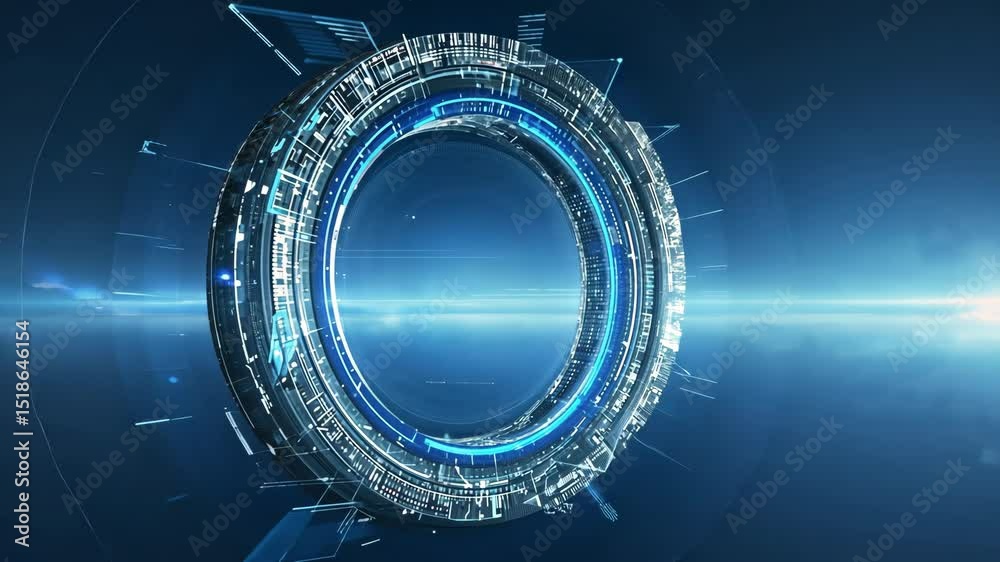 Portal and hologram futuristic circle on blue isolate background. motion video.