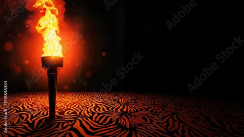 Burning torch illuminating dark space with patterned surface