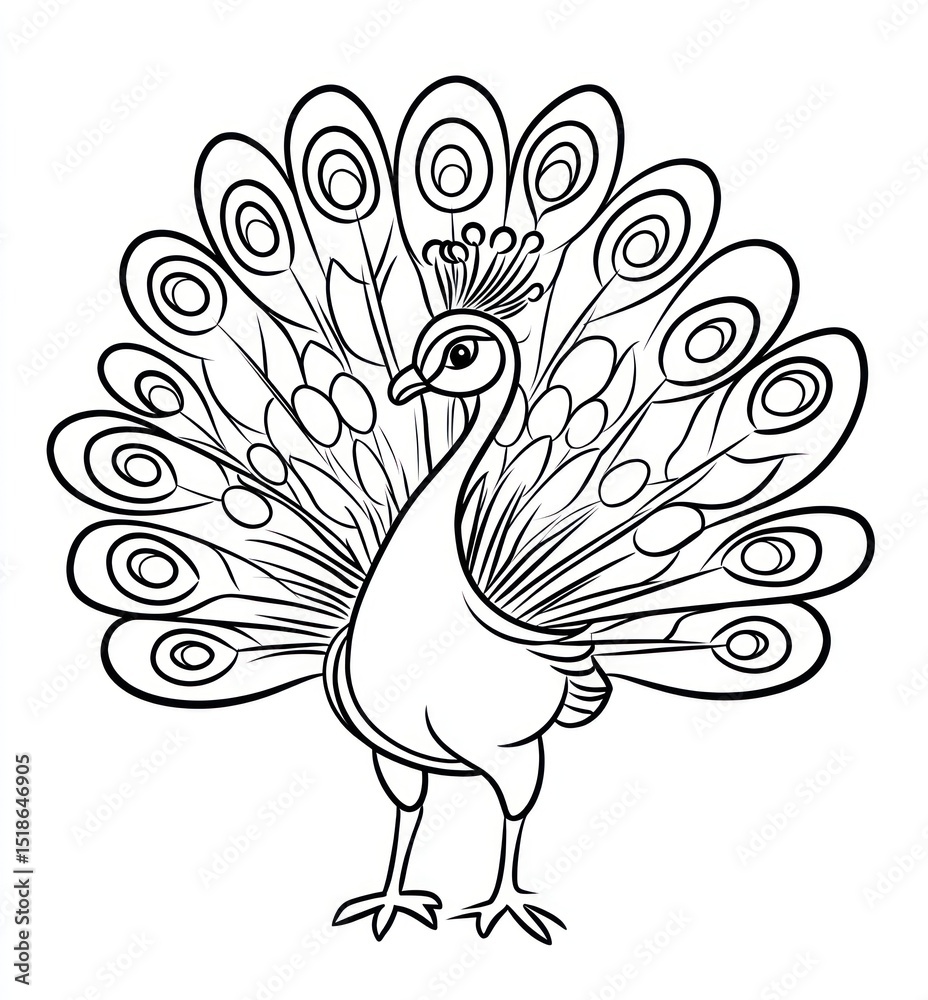 Fototapeta premium Simple peacock coloring page, perfect for kids, animal illustration