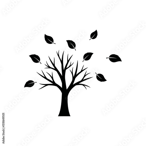 Vector icon of a tree shedding leaves in autumn style