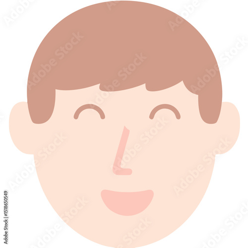Smiling cartoon face illustration with skin tone color and simple features isolated