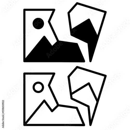 broken or invalid image icons, image loading errors, corrupt files, dead links, server issues, or missing visual content, suitable for web design, mobile apps, error messages, user notification