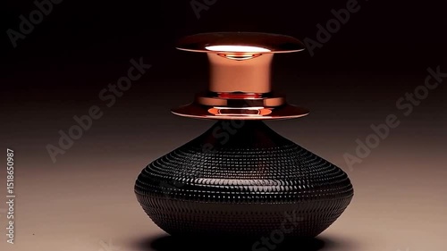 Dark perfume bottle with copper cap