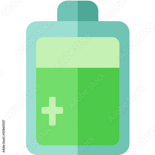 Icon Illustration of a Green Battery with a Plus Sign Symbolizing Full Power