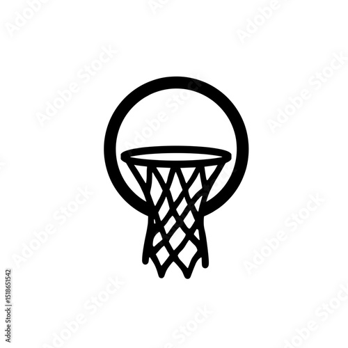 A minimalist depiction of a basketball hoop and net, isolated against a clean background. The stark contrast emphasizes the simplicity and iconic nature of the sport. 