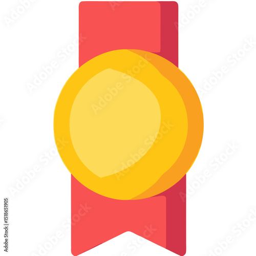 Illustration of a gold medal with a red ribbon against a black background for awards