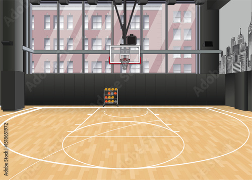 basketball training hall interior cartoon vector