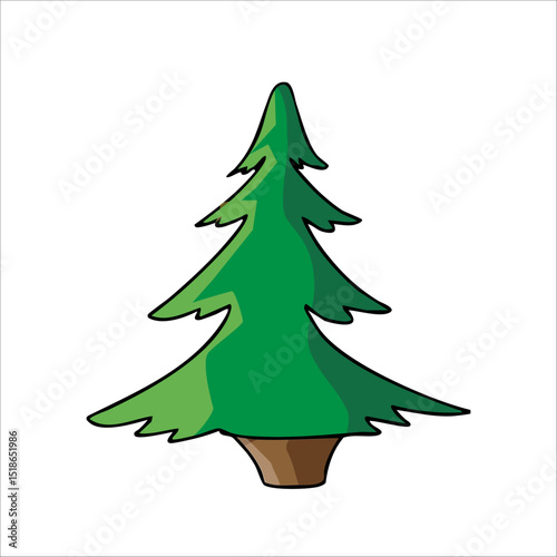 Vector color illustration of hand drawn green Christmas tree