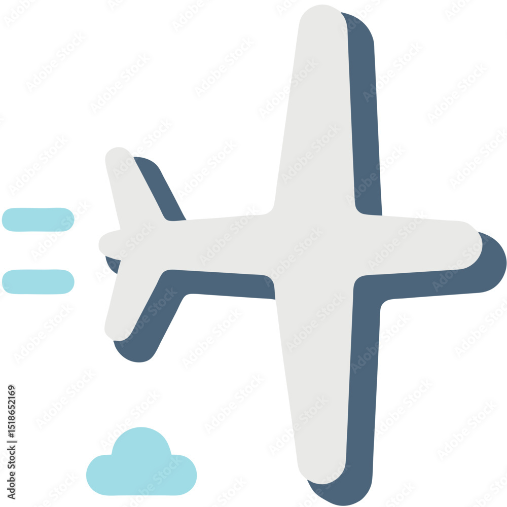 Fototapeta premium Stylized illustration of a white airplane in flight against a black background