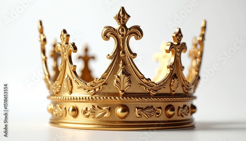 Elegant gold crown isolated on white background. Royal design with intricate details. Luxury symbol, ideal for elegant designs, representing royalty, nobility, power, wealth, coronation, exclusive