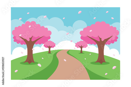 spring landscape with tree and flowers