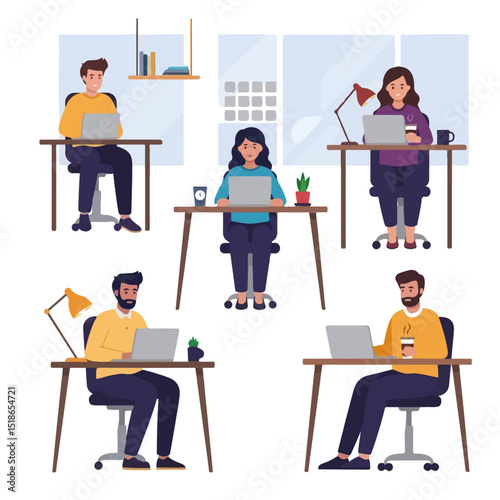 Remote Work and Coworking Scenes (Inclusive Flat Design)