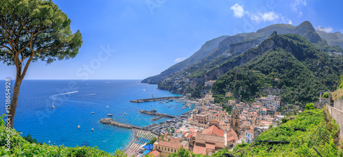 Panoramic view of Amalfi townscape in Campania region, Italy.