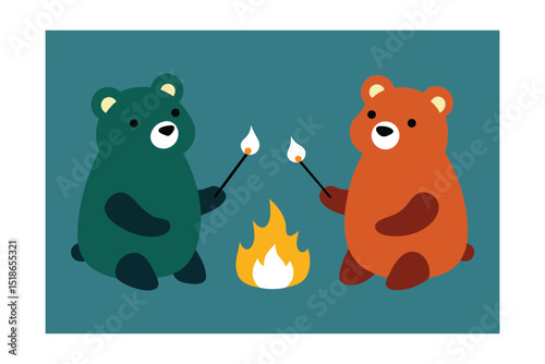 illustration of two bears roasting marshmal.