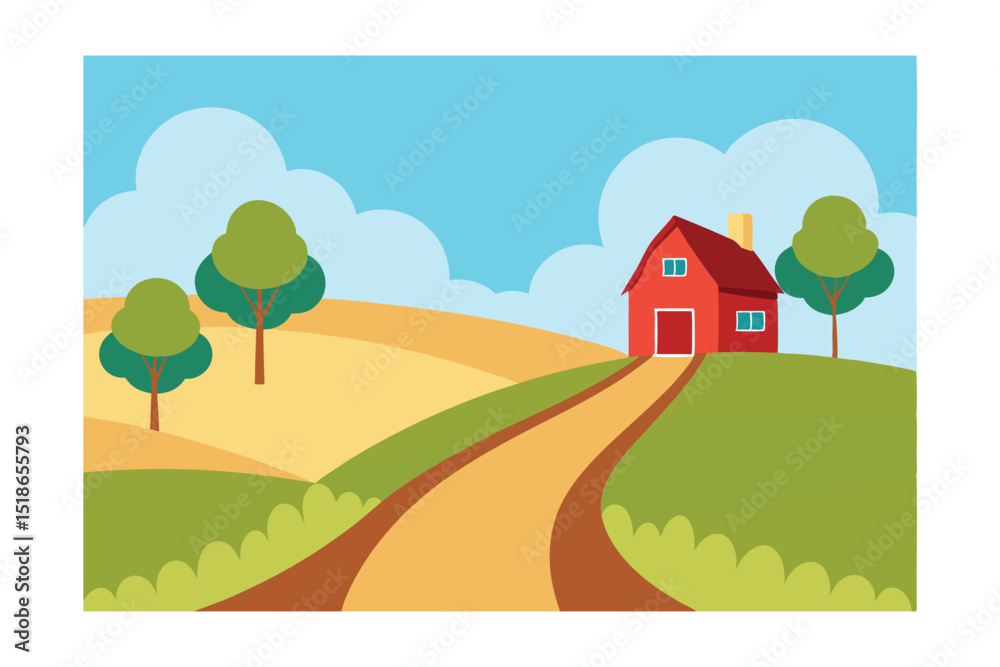 Obraz premium rural landscape with house and trees