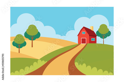 rural landscape with house and trees