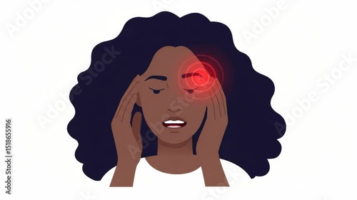 Woman experiencing headache while holding her head in distress  