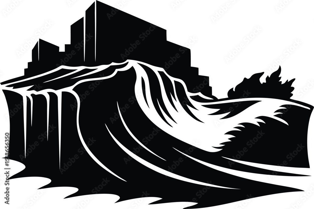 Fototapeta premium Cliffs With Crashing Waves Silhouette | Ocean Cliffs and Sea Waves