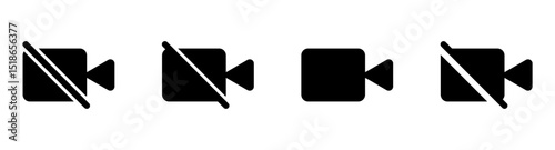 video camera icon, camera video off icon. symbolizing recording, privacy, video communication, control, and muted settings in digital communication and online meetings