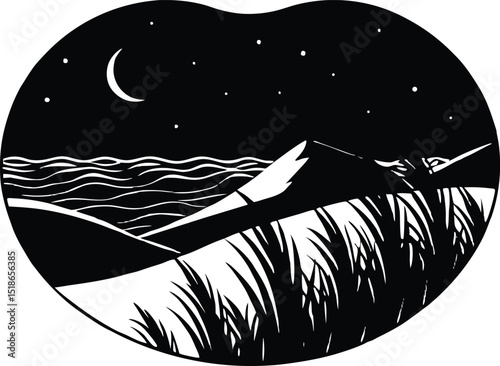 Coastal Dunes At Twilight Silhouette | Twilight Beach Dunes Scene