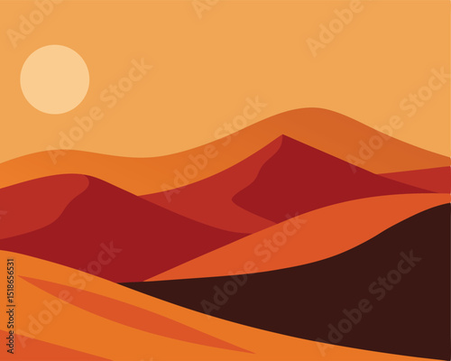 Desert Landscape With Dunes Silhouette | Sand Dunes In Dry Desert