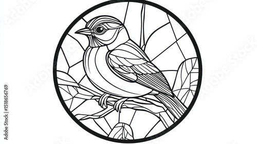 Bird Coloring Page, Stained Glass Style