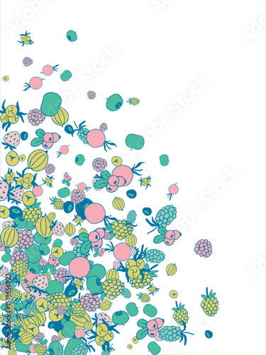 Frame of bright juicy berries. Frame with natural products. Empty space for text. Also can be used as banner, flyer, texture, poster. Hand drawing. Vector background. Illustration
