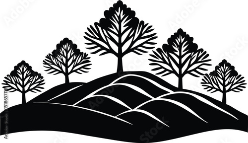 Hills With Autumn Trees Silhouette | Colorful Fall Hillside Scene