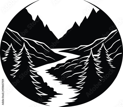 Lush Valley With River Delta Silhouette | River Flowing Through Valley